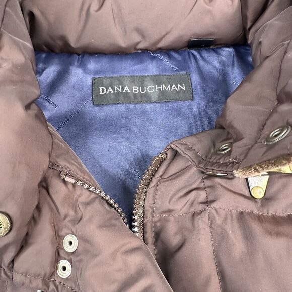 Dana Buchman Brown Down Filled Puffer Jacket Genuine Fur Lined Hooded Size Small - Picture 5 of 15